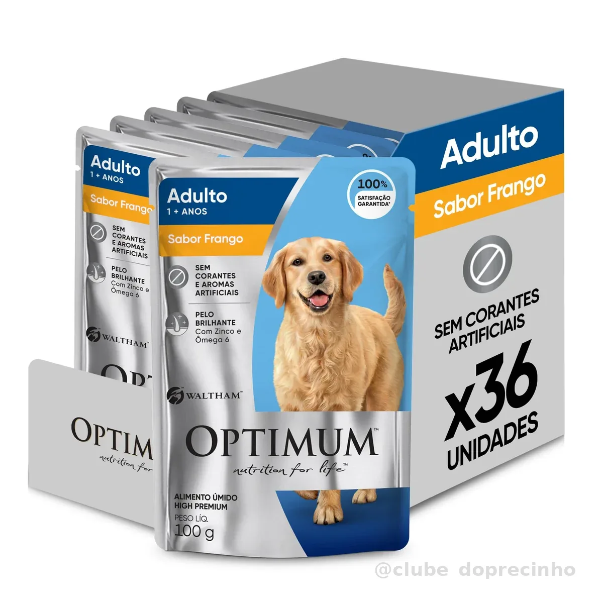 Pack Ração Úmida Optimum Sachê para Cães Adultos Frango 100 g - 36 unidadaes
