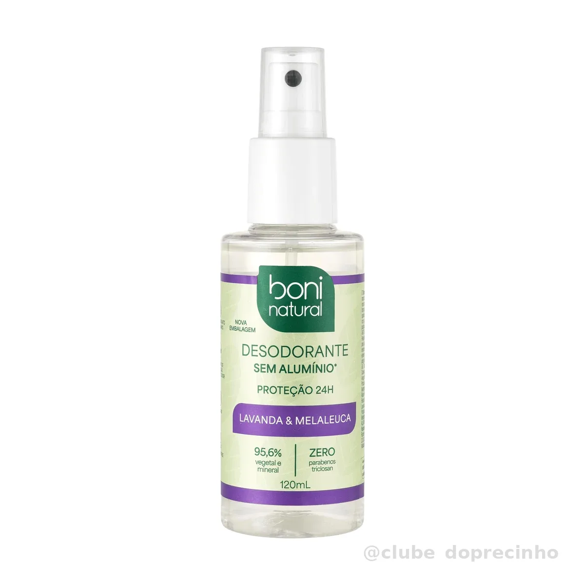 BONI NATURAL - Desodorante Spray Natural e Vegano com Óleos Essenciais de Melaleuca e Lavanda, 24 horas de proteção, Sem Alumínio, Sem Parabenos, Sem Triclosan, 120ml