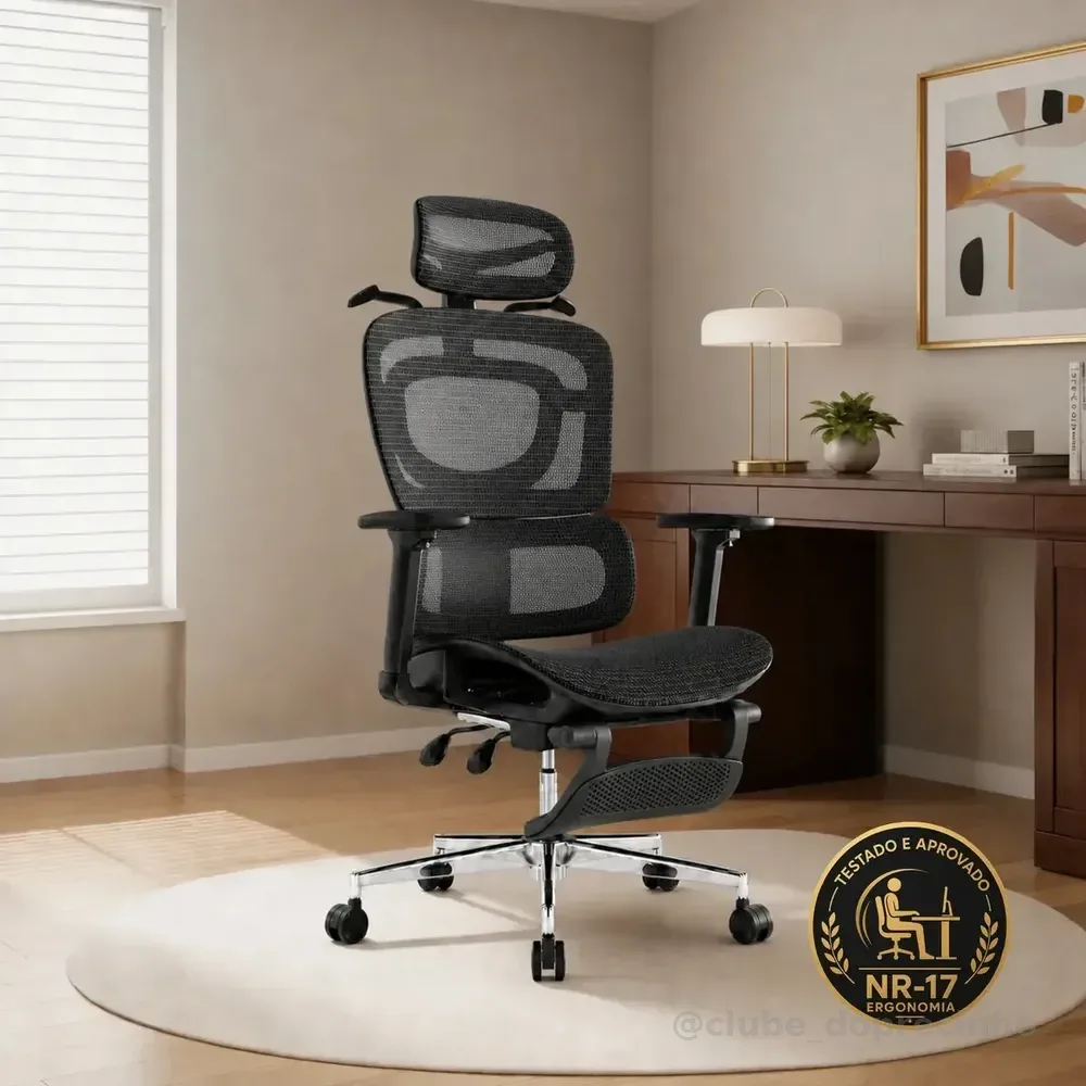 Cadeira De Escritório Ergonômica Giratoria Nr17 Malha Respirável Com Suporte Lombar Adaptável Apoio Para Pés Retrátil Encosto Ajustável Seis Posições Suporta 200kg Cor Preto P04 Corsair