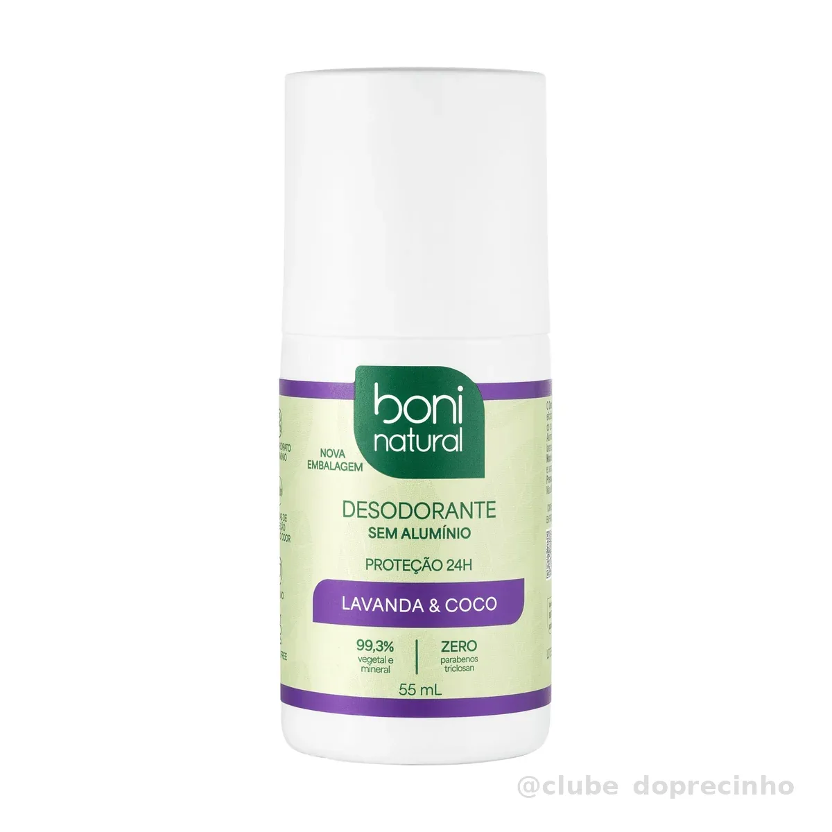Desodorante Roll-On sem Alumínio, Natural, Vegetal e Vegano, Coco e Magnésio, com Perfume Suave de Lavanda, Boni Natural, 55ml