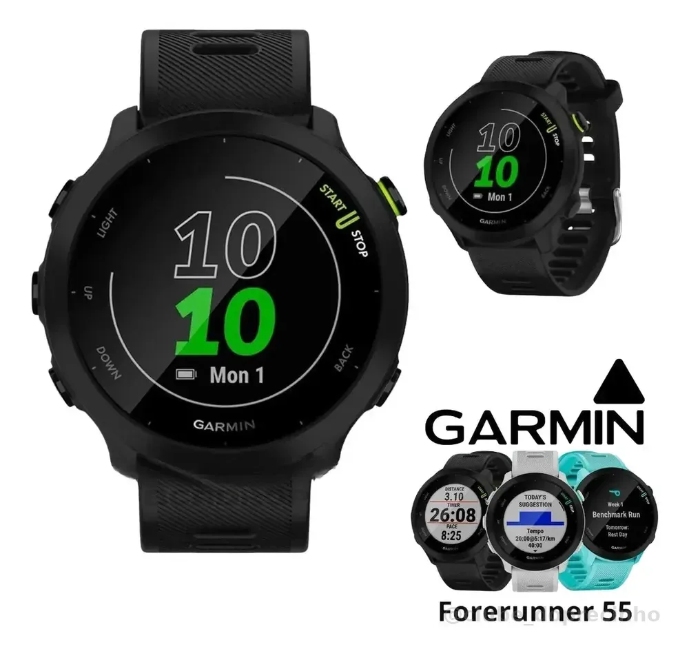 Relógio Garmin Forerunner 55 Preto Monitor Cardíaco Pulso Mesh