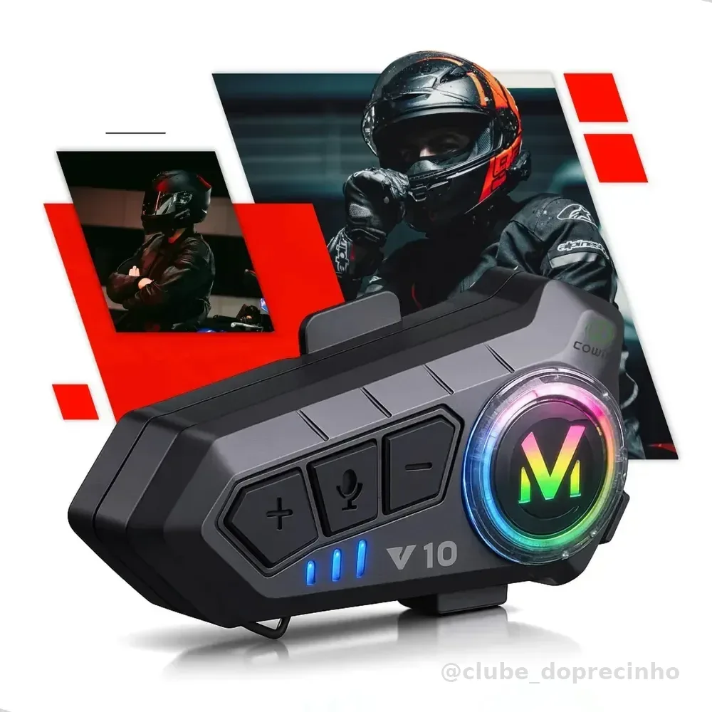 Fone De Ouvido Para Capacete Intercomunicador Bluetooth Rgb Sem Fio Música Gps Chamadas Alta Potência Cow