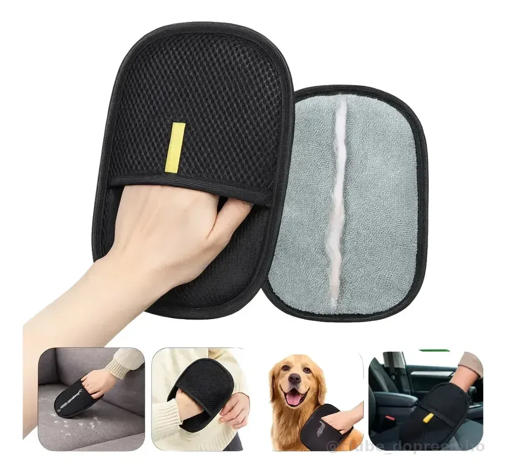 Luva Mágica Removedora De Pelos Pet Roupas Móveis Escova Preto