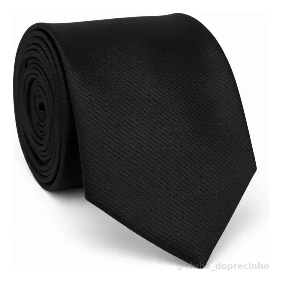 Gravata Tradicional Masculina Premium Casamento Padrinhos Congresso Seda Semi Slim Várias Cores Preta