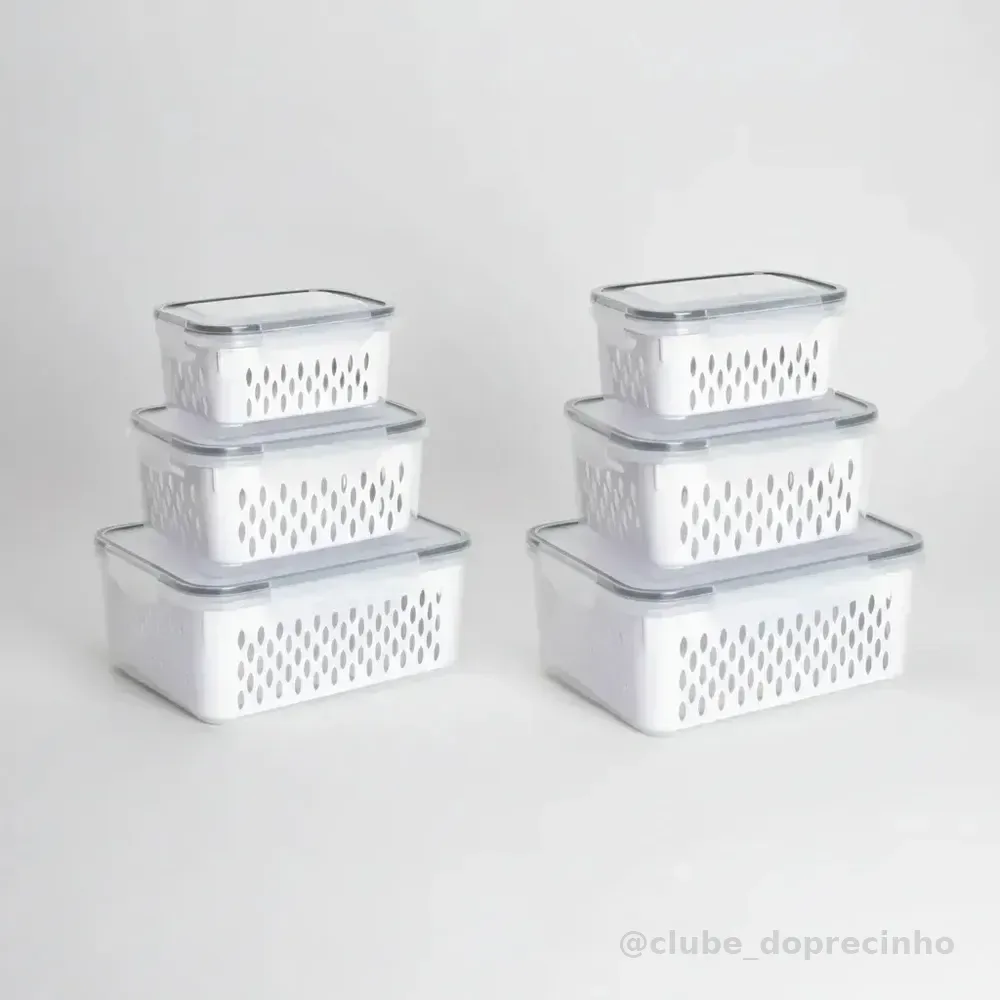 Kit 6 Organizadores Geladeira Alimentos Vegetais Com Tampas Branco-6pcs