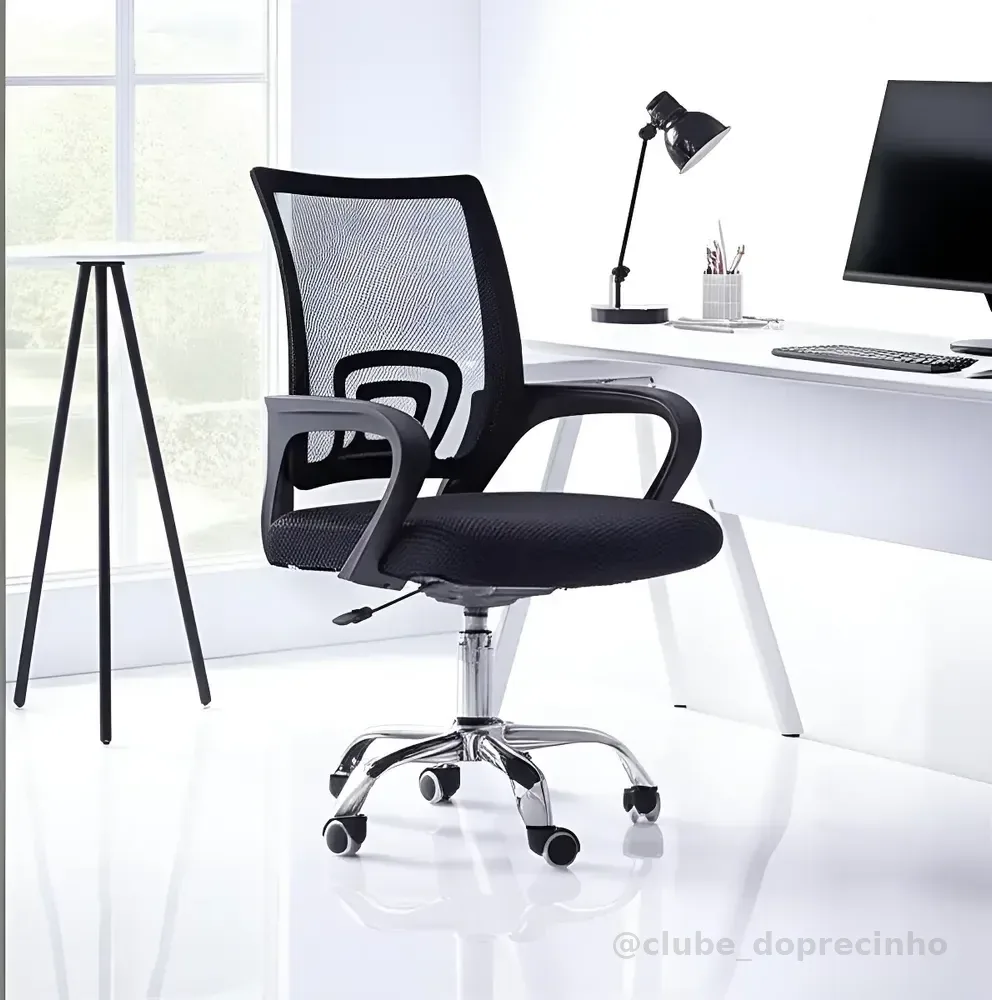 Cadeira Escritório Ergonômica Prizi Essencial Preta com Encosto Reclinável