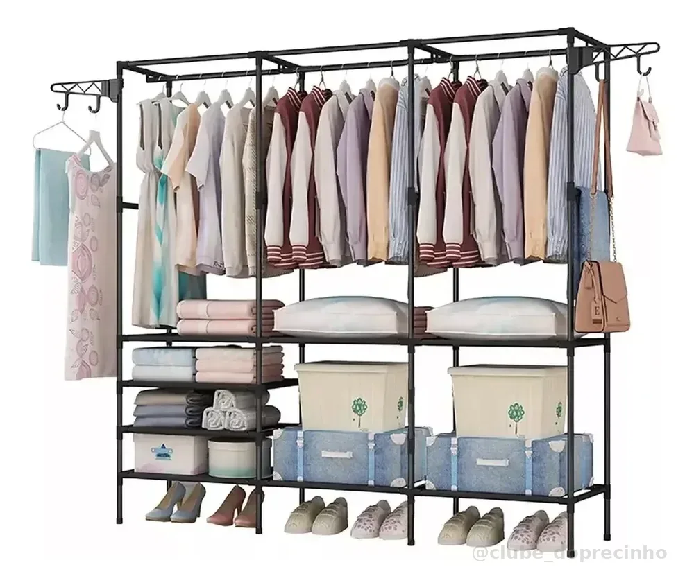 Cabideiro Arara Organizadora De Roupas Closet Armário Preto
