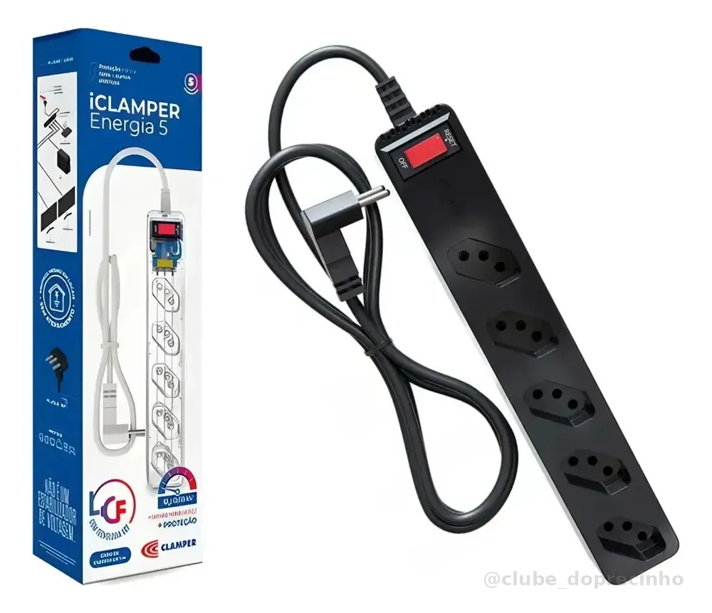 Filtro Clamper 5 Tomadas Pc Gamer - 1270 / 2200w Bivolt Cor Preto