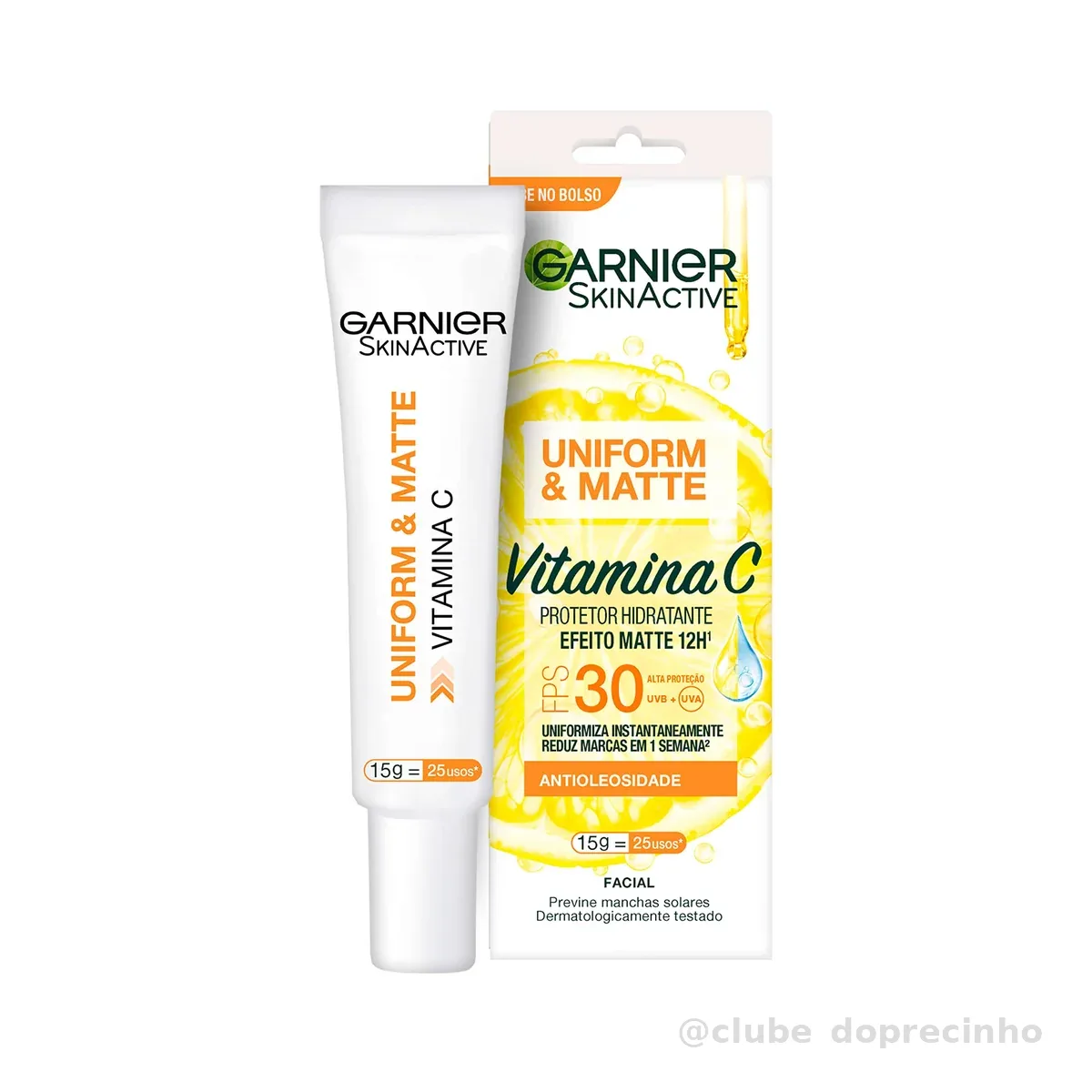 Garnier Uniform & Matte Protetor Hidratante Facial com Vitamina C e Ação Antioxidante, Controla a Oleosidade e Reduz Marcas, Efeito Matte 12h, FPS 30, 15ml