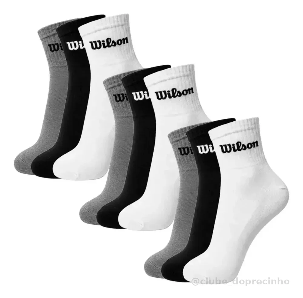 Kit 9 Pares Meia Wilson Cano Curto Algodão Canelada Unissex Sortidas Liso 39-44