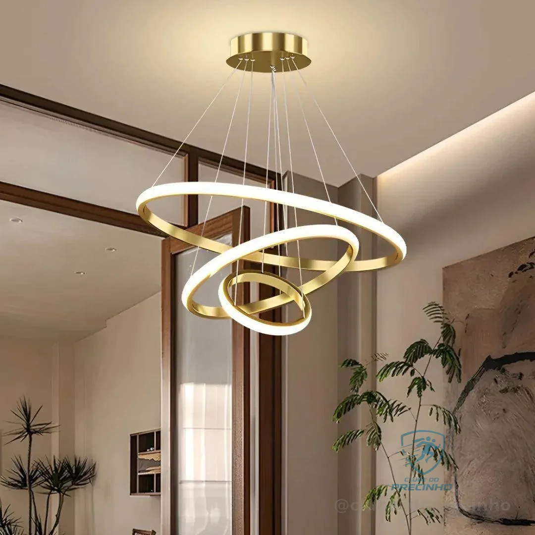 Lustre Led Sala Moderno 60w, 3 Arcos Pendente Luminária Teto 127/220v Dourado