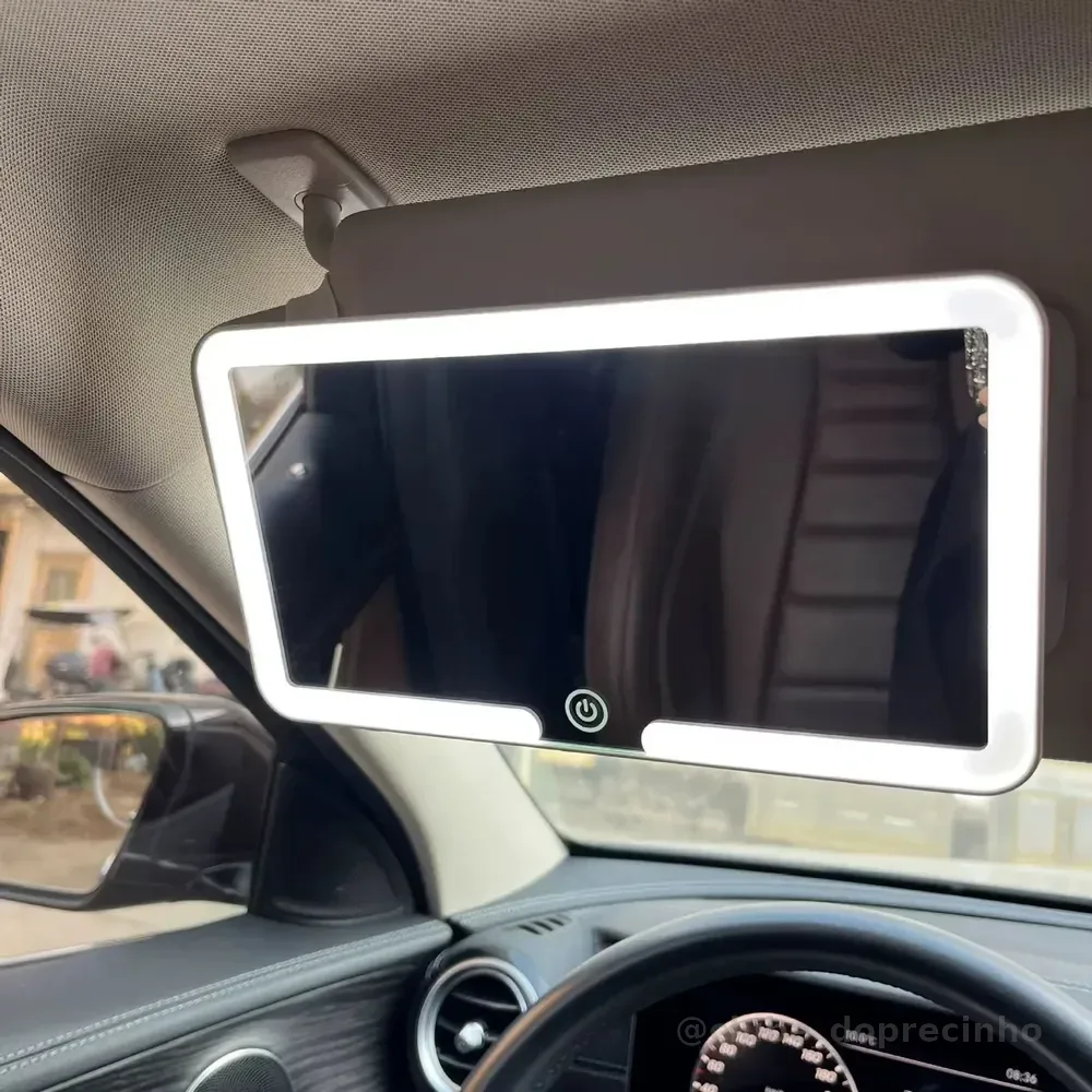 Espelho Quebra-sol Carro Universal Para Maquiagem Led Touch