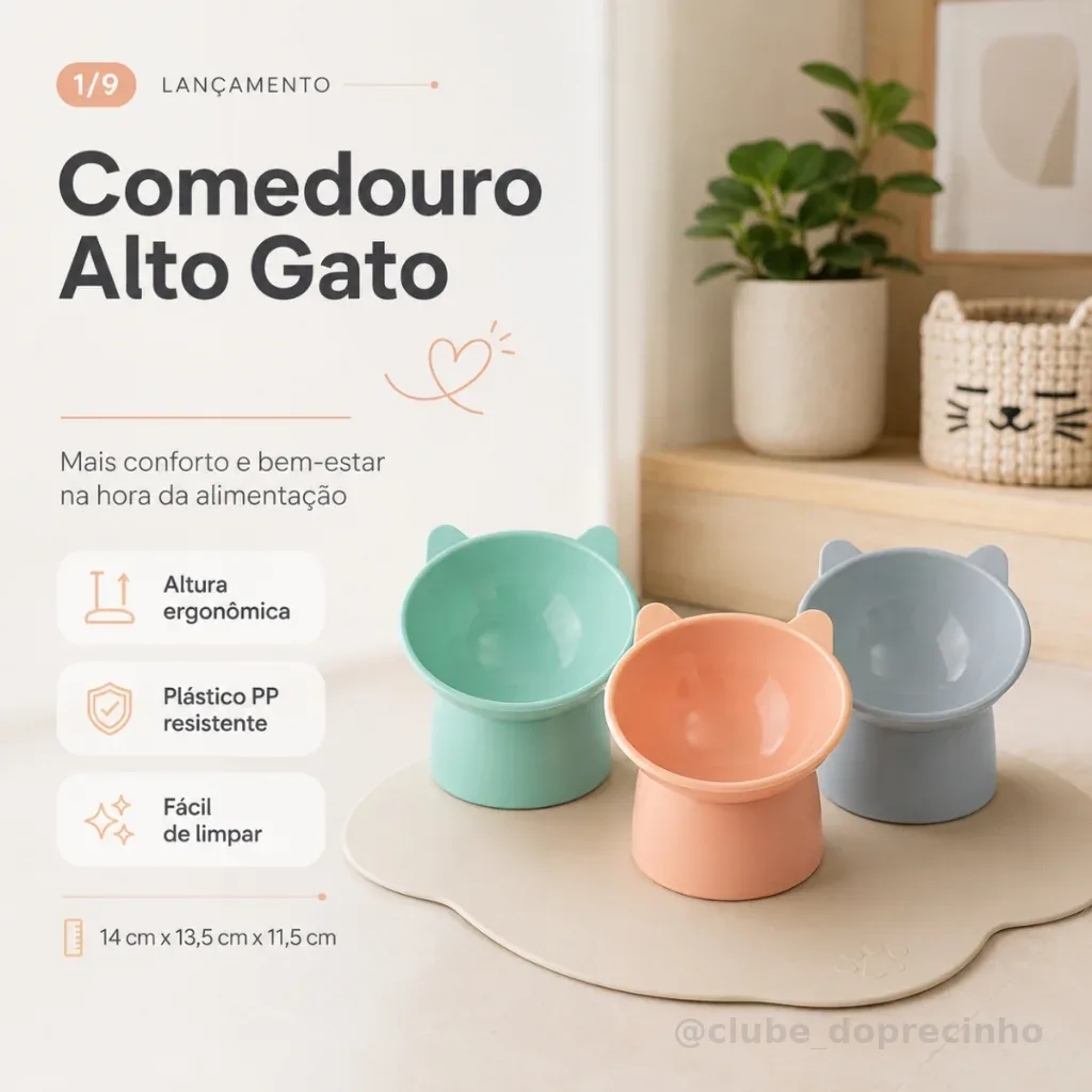 Comedouro Bebedouro Antiengasgo Alto Gato Pet Alimentação Ergonômico Inclinado Elevado Ração Agua