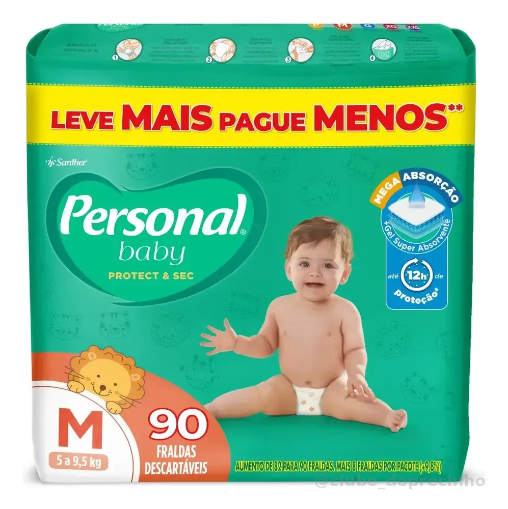 Fralda Infantil Baby Protect & Sec 90 Uni Tamanho M Personal Médio (m) Sem Gênero