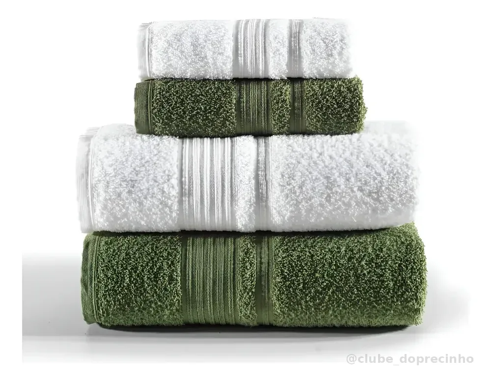Jogo De Toalhas Tóquio Banho 4 Peças Branco E Verde Deep Olive Lisa Altenburg
