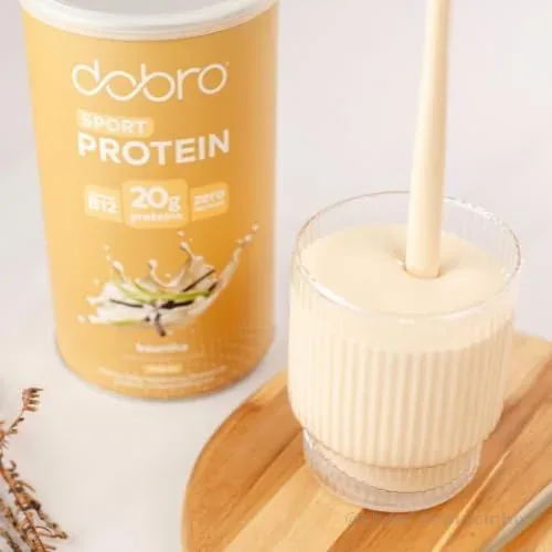 Sport Protein, Dobro, Suplemento Proteico Vegetal em Pó, Blend de Proteínas de Arroz, Ervilha e Lentilha, Sabor Baunilha - 450g