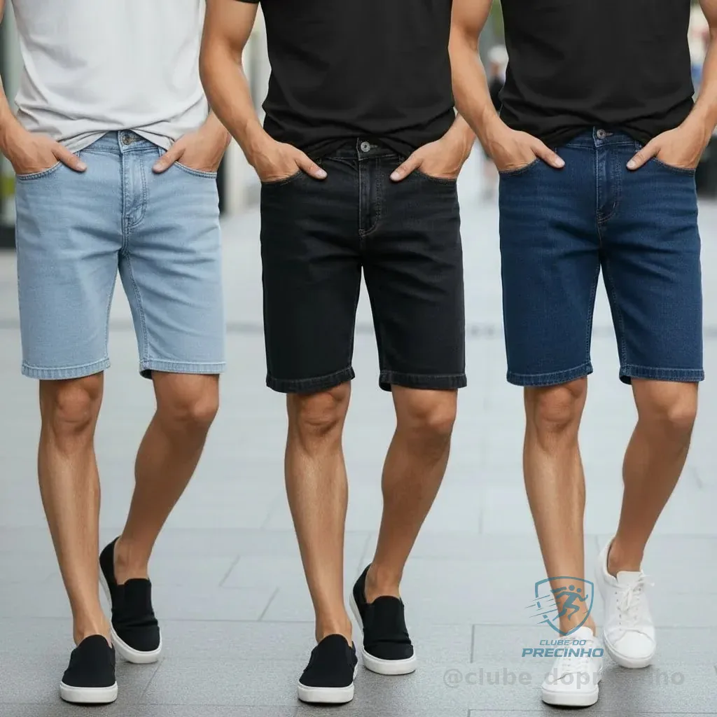 Kit Com 3 Bermudas Jeans Masculinas Tradicionais | Promoção