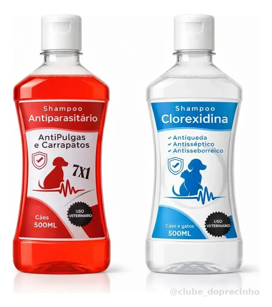 Kit Shampoo Pet Antipulgas 7 Em 1 + Clorexidina 500ml Neutro