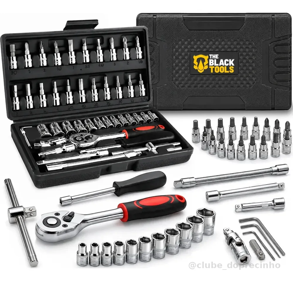 Jogo De Soquete Catraca Chave Allen Kit C/ Maleta 46 Peças Preto