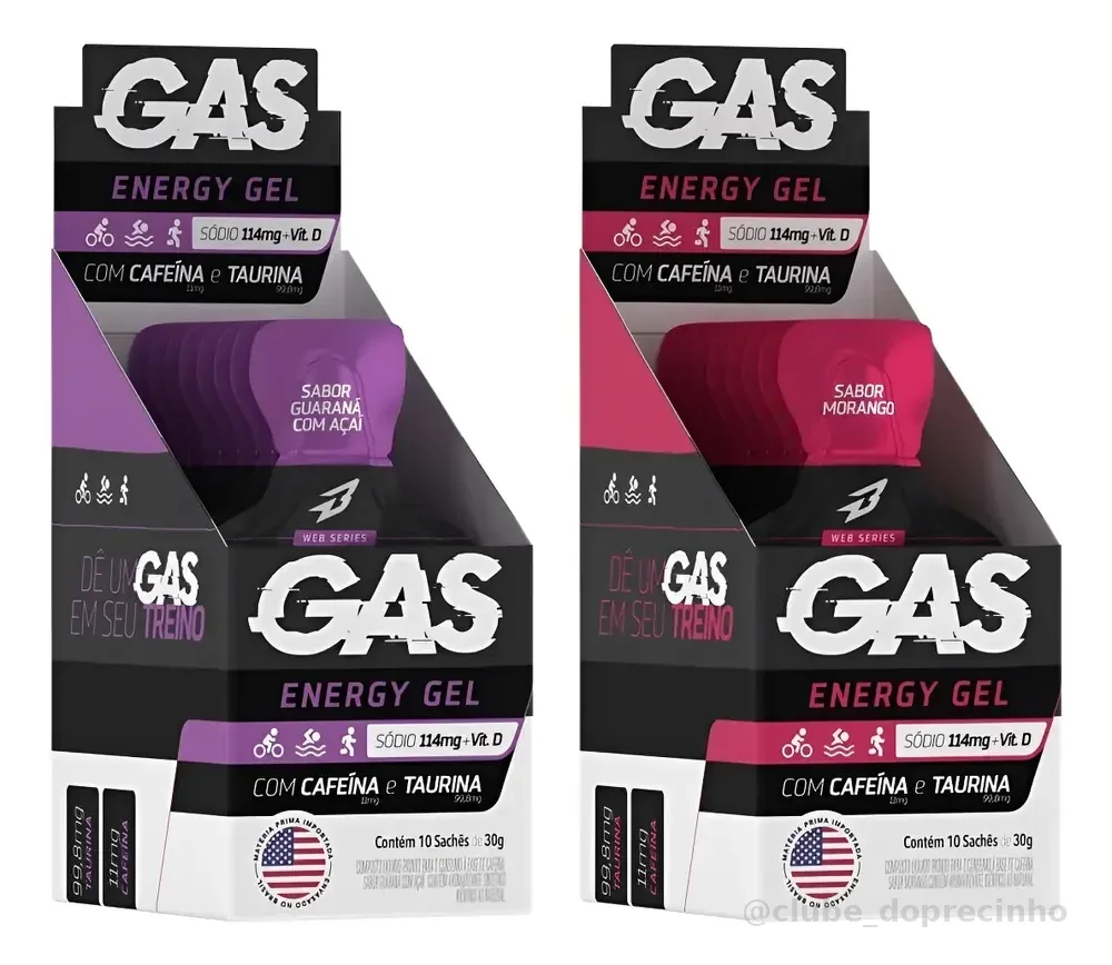 Kit 2x Caixas Gas Energy Gel 20 Sachês Ciclismo Bodyaction Guaraná Com Açaí/morango