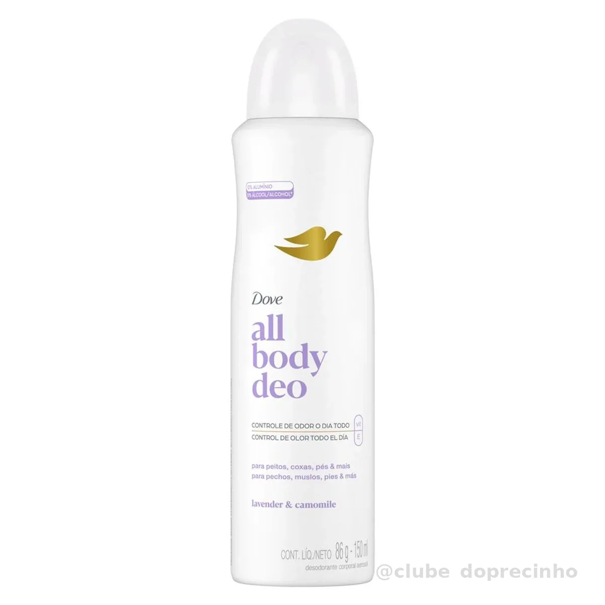 Dove All Body, Desodorante Corporal Aerossol, Para o Corpo Todo, Lavanda e Camomila 150ml