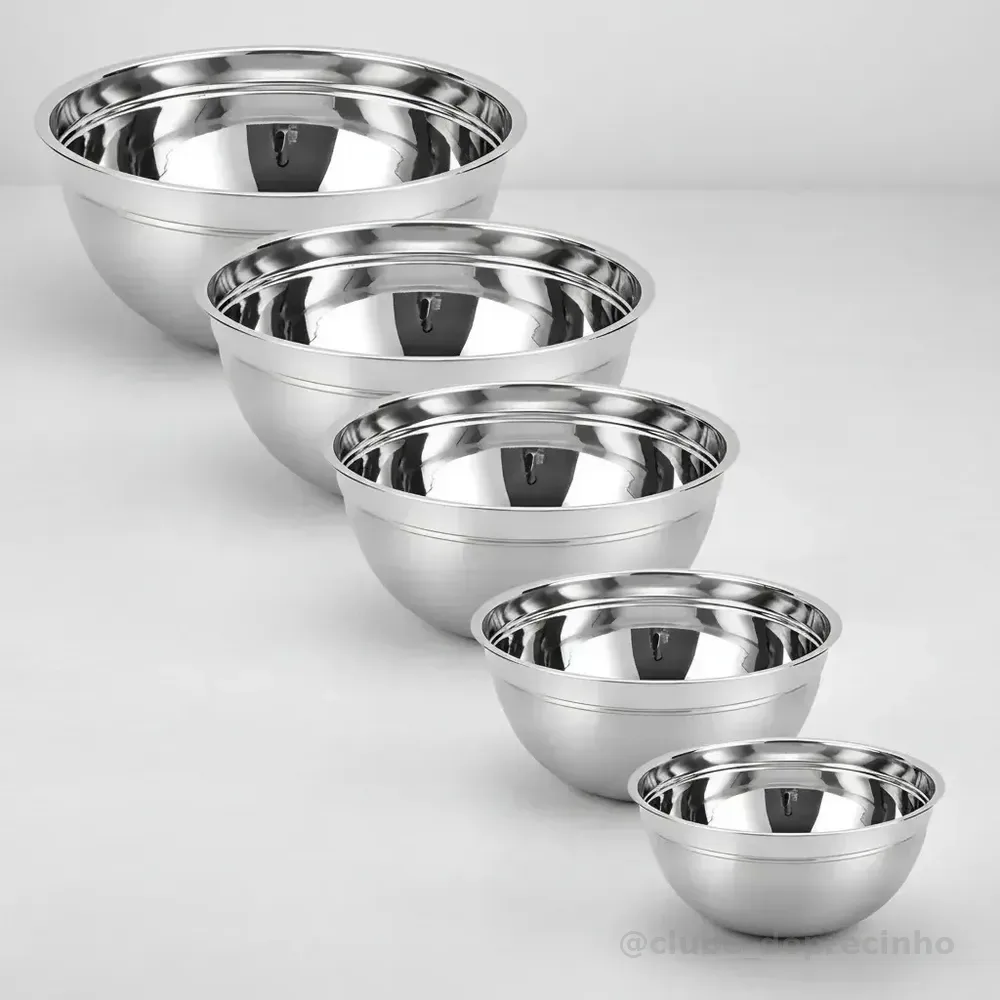 Kit Com 5 Tigelas Bowls Em Aço Inox De Excelente Qualidade