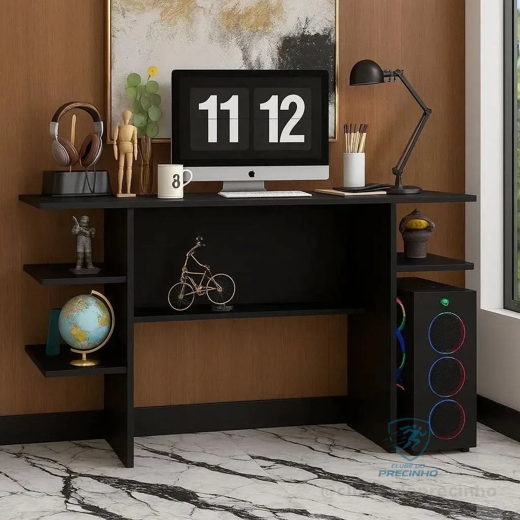 Escrivaninha Mesa Gamer Mesinha P/ Pc Notebook Preta Acácia Preto