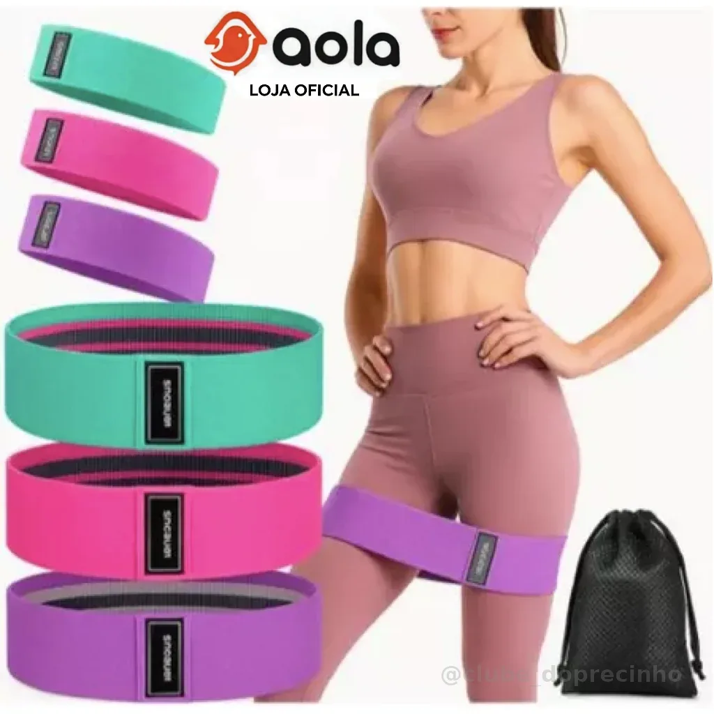 Kit 3 Faixas Elásticas de Tecido Treino Yoga Resistentes Confortáveis e Antideslizantes