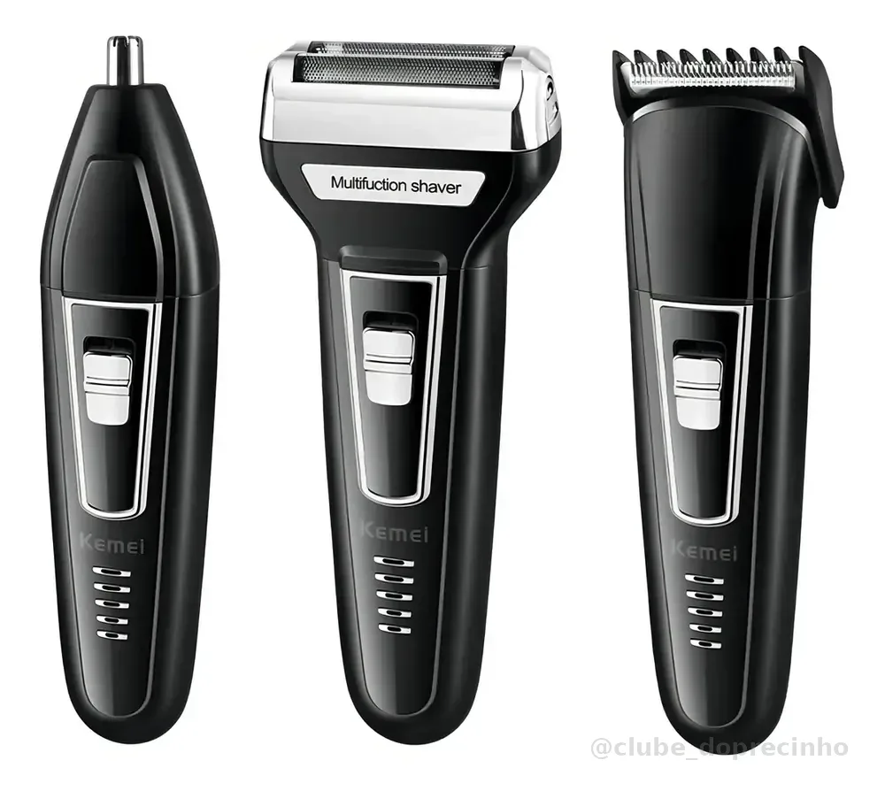 Máquina de Cortar Cabelo 3 em 1 Aparador de Pelos Nariz e Orelhas Kemei KM-6558
