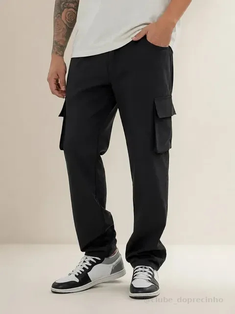 Calça Jogger Slim Masculina Mm  Cargo Preta 4 Bolsos