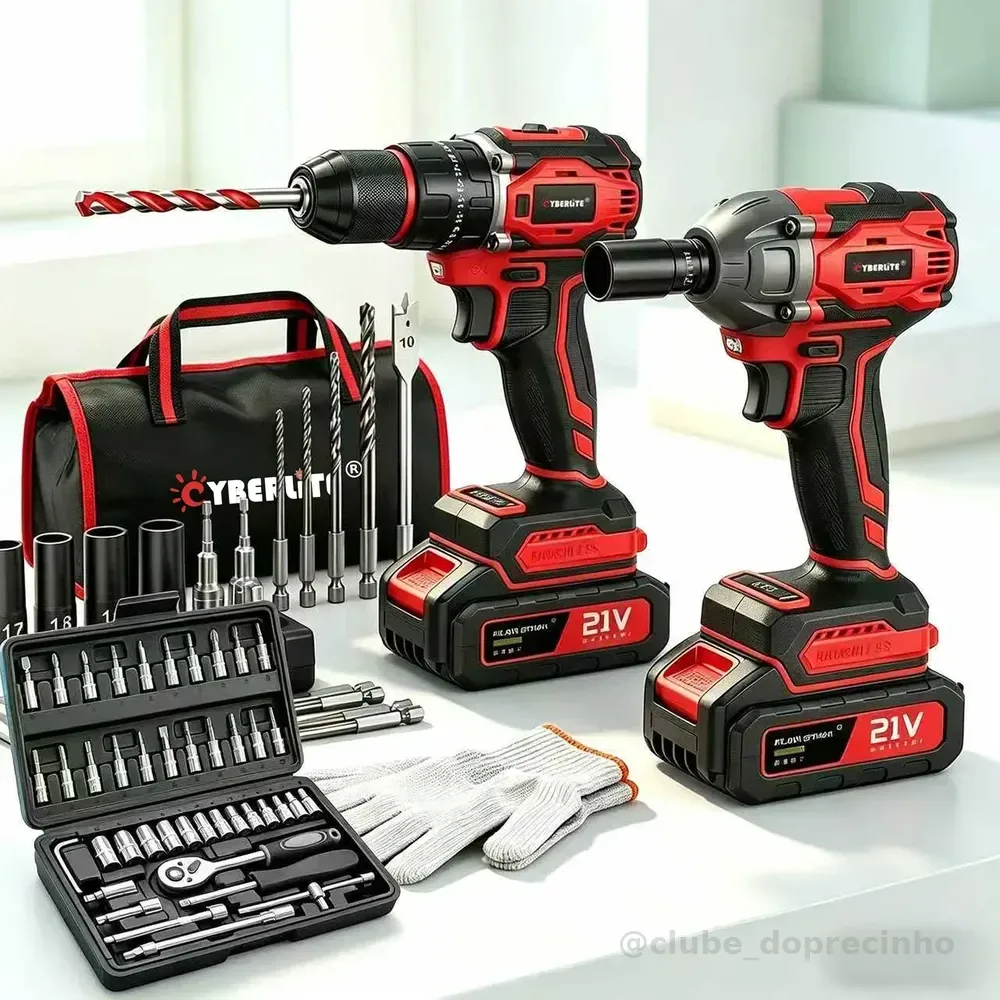 Parafusadeira 21v Impacto 2 Baterias Kit Completo Cyberlite Vermelho 127/220v 50 Hz