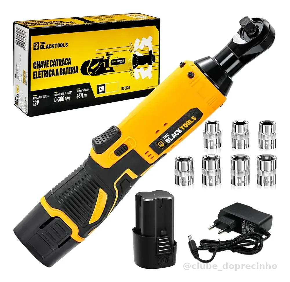 Chave Catraca Elétrica 12v Bivolt A Bateria C/ Kit Soquetes Amarelo 12v