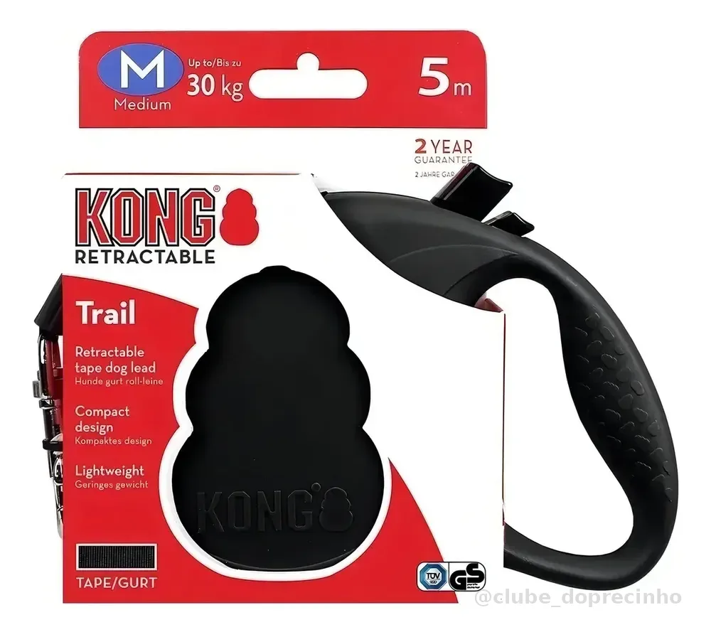 Guia Retrátil Kong Trail M Preta Para Cães Até 30kg 5m
