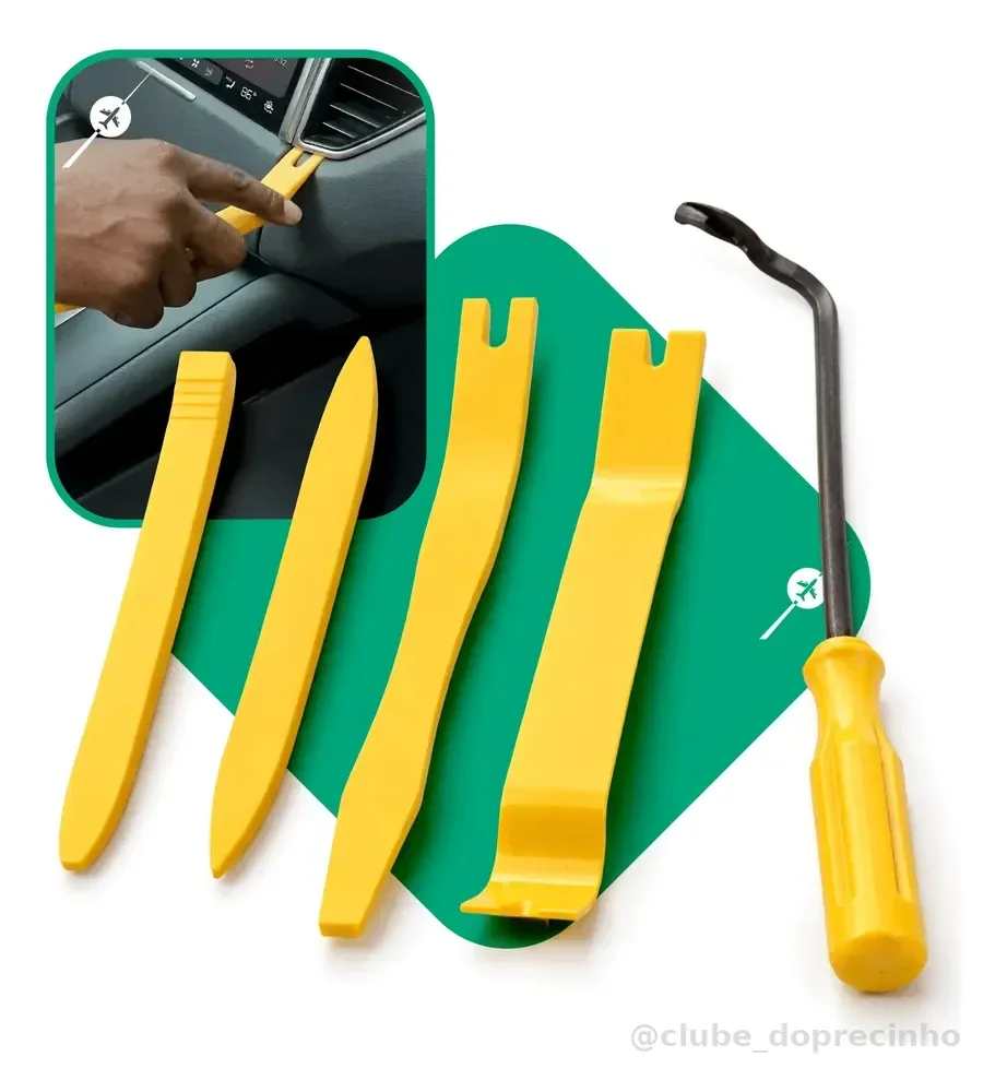 Kit 5 Espátulas Nylon Desmontar Painel Moldura Portas Carros Amarelo