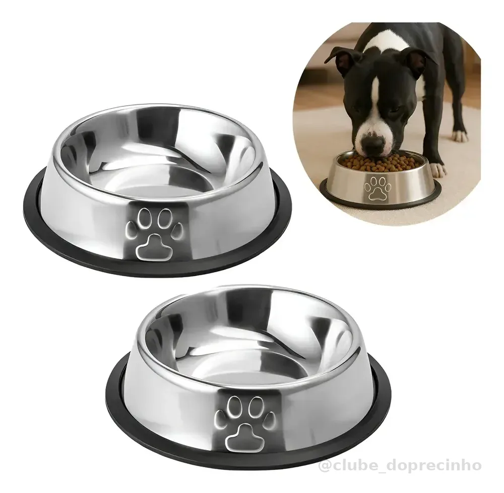 Kit 2 Comedouros Comedouro Pet Inox 900ml Cachorro Grande Antiderrapante
