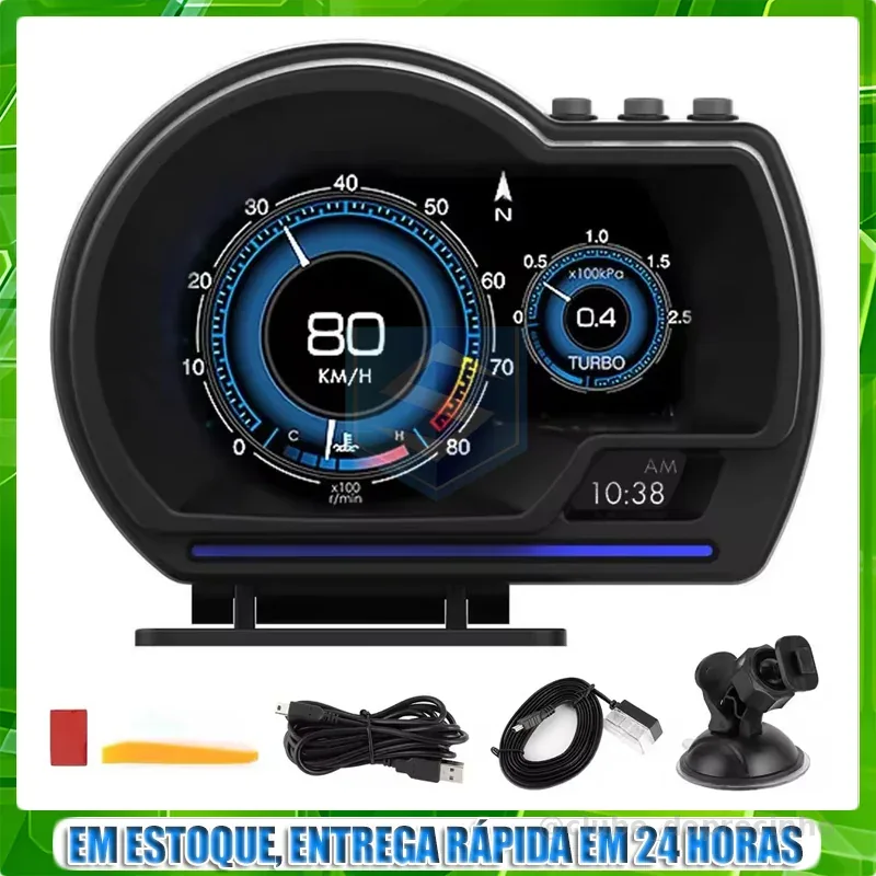P6 OBD2 Carro Head Up Display HUD Inteligente Água & Óleo Temperatura Turbo RPM Medidor Monitoramento Condução