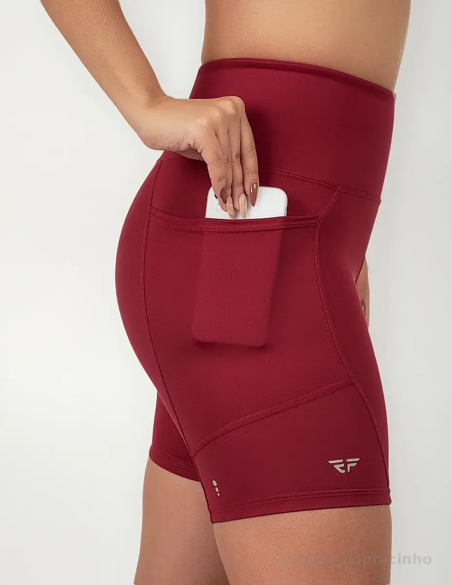 Short Feminino C/ Bolso Compressão Para Caminhada Academia