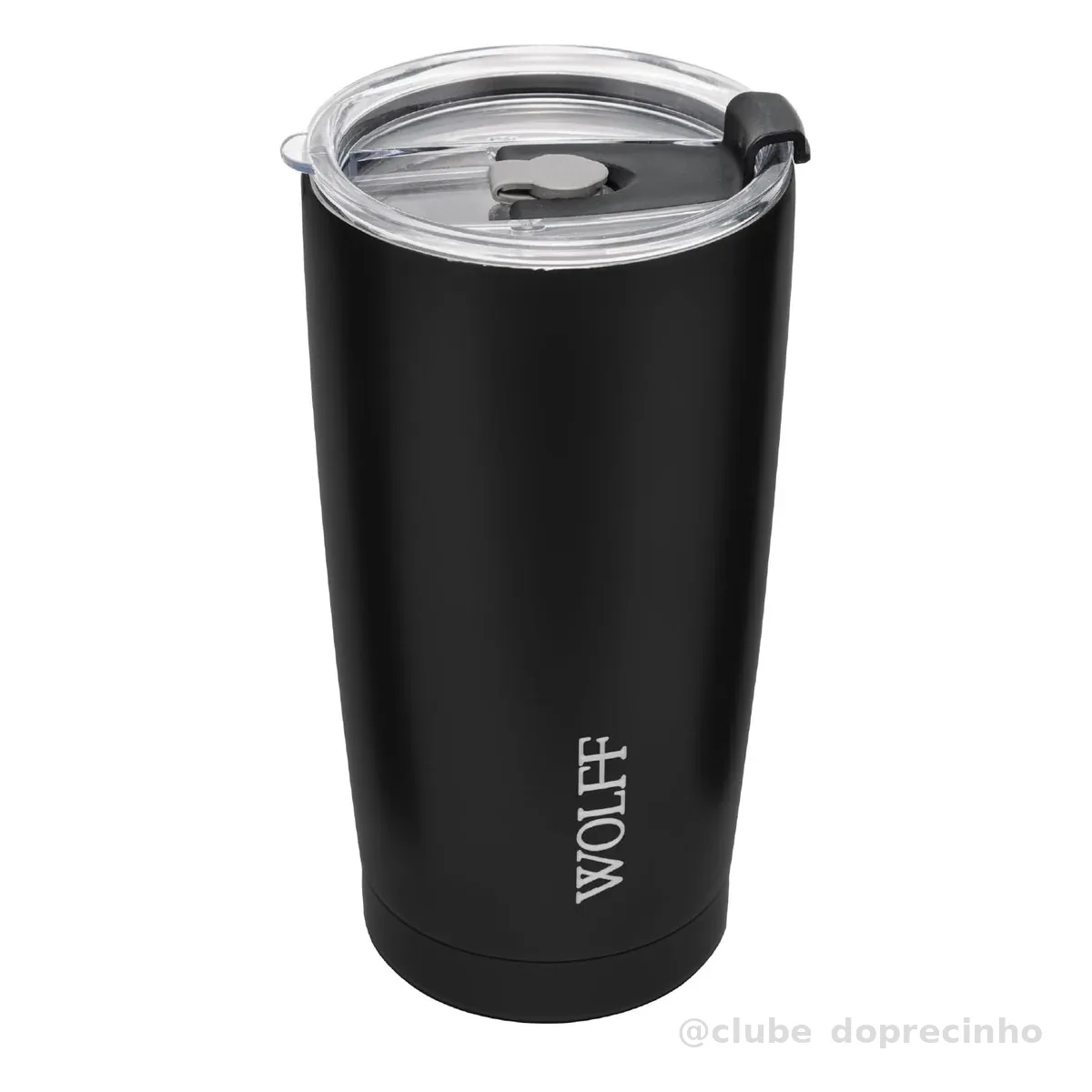 WOLFF - Copo Térmico de Aço Inox Parede Dupla Com Tampa 600ml Preto - Para Viagem - Mantém a Bebida na Temperatura Ideal