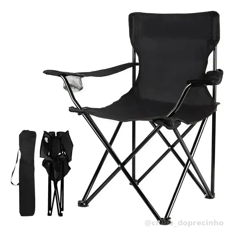 Cadeira Camping Dobrável Preta Porta Copo 120kgc/bolsa Preto