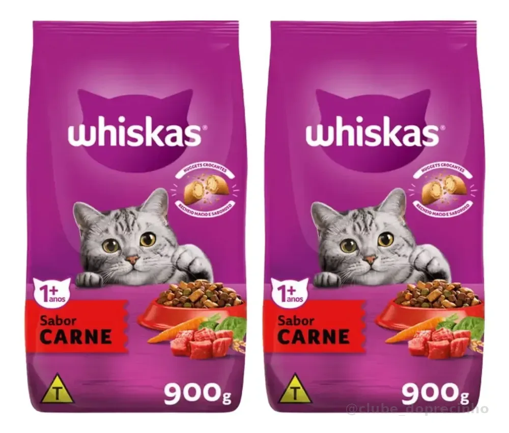 Kit 2 Ração Whiskas Para Gatos Adultos Carne 900g Premium