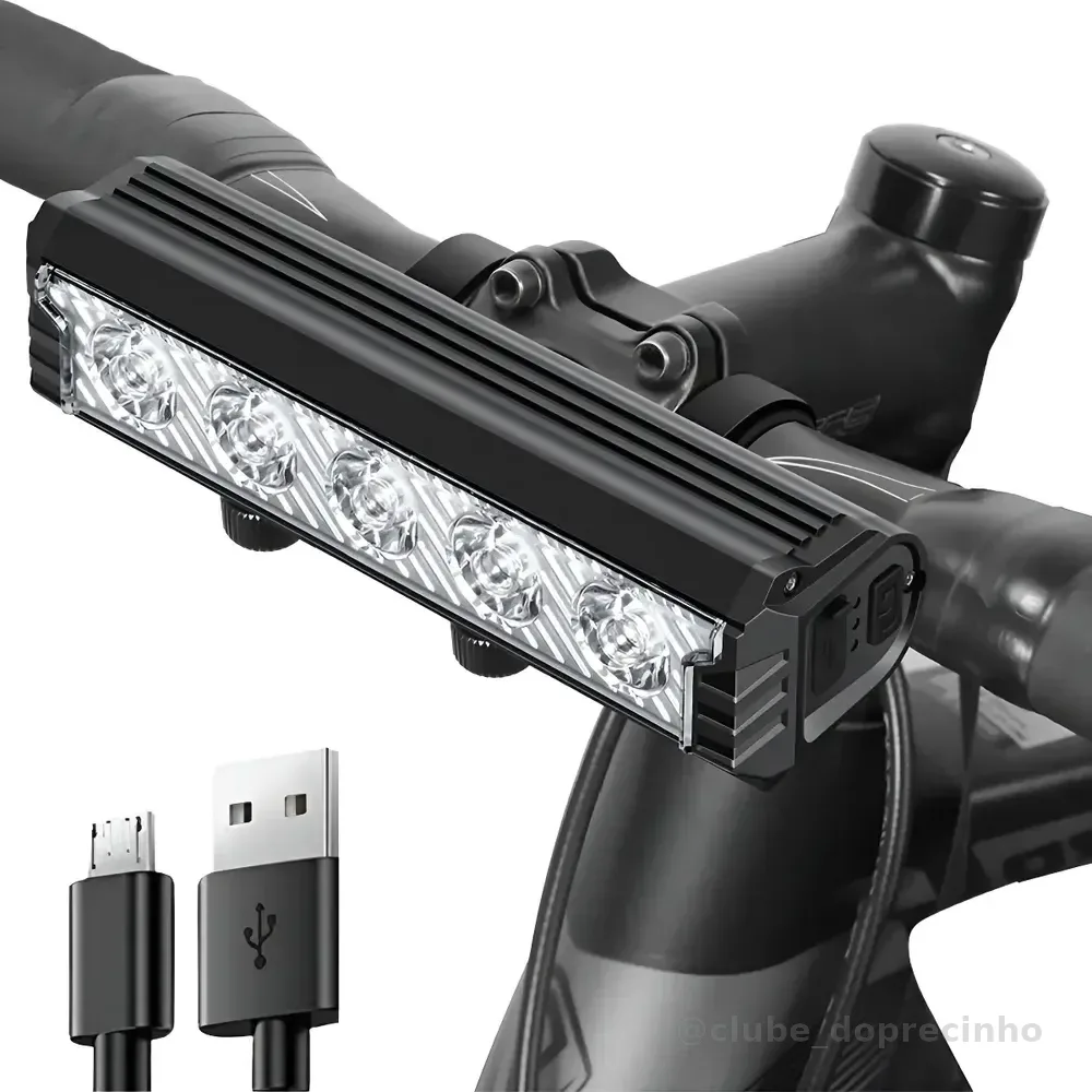 Farol 5 Leds Lanterna Bicicleta Alumínio Barra Bike Led