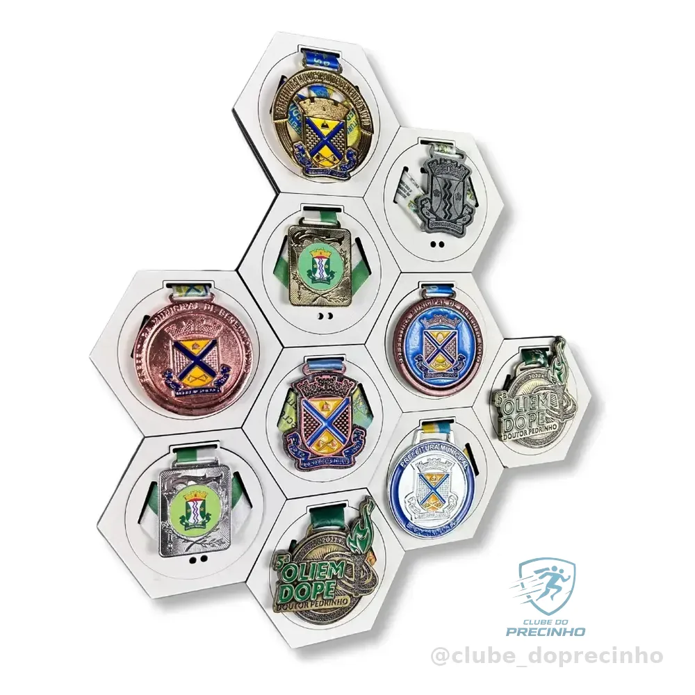 Porta Medalhas Unissex Hexagonal - Kit Com 5 Peças Cor Branco