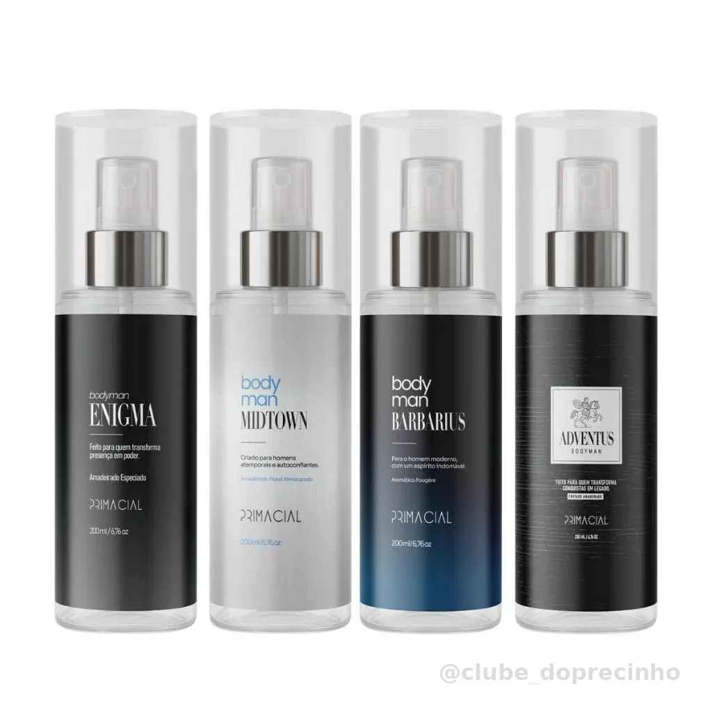 KIT BODY SPLASH MASCULINO ENIGMA + MIDTOWN + BARBARIUS + ADVENTUS 200ML - PRIMACIAL