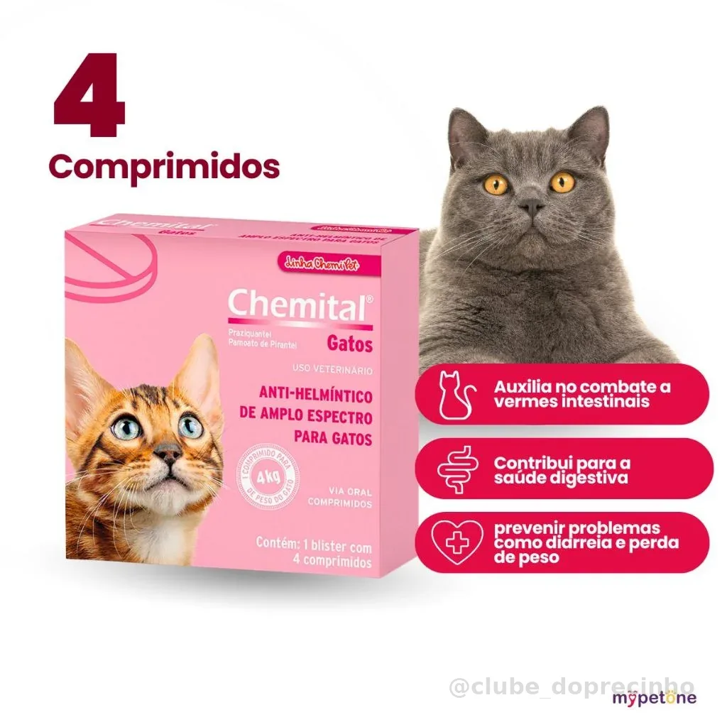 Chemital Chemitec Vermífugo para Gatos - 4 Comprimidos