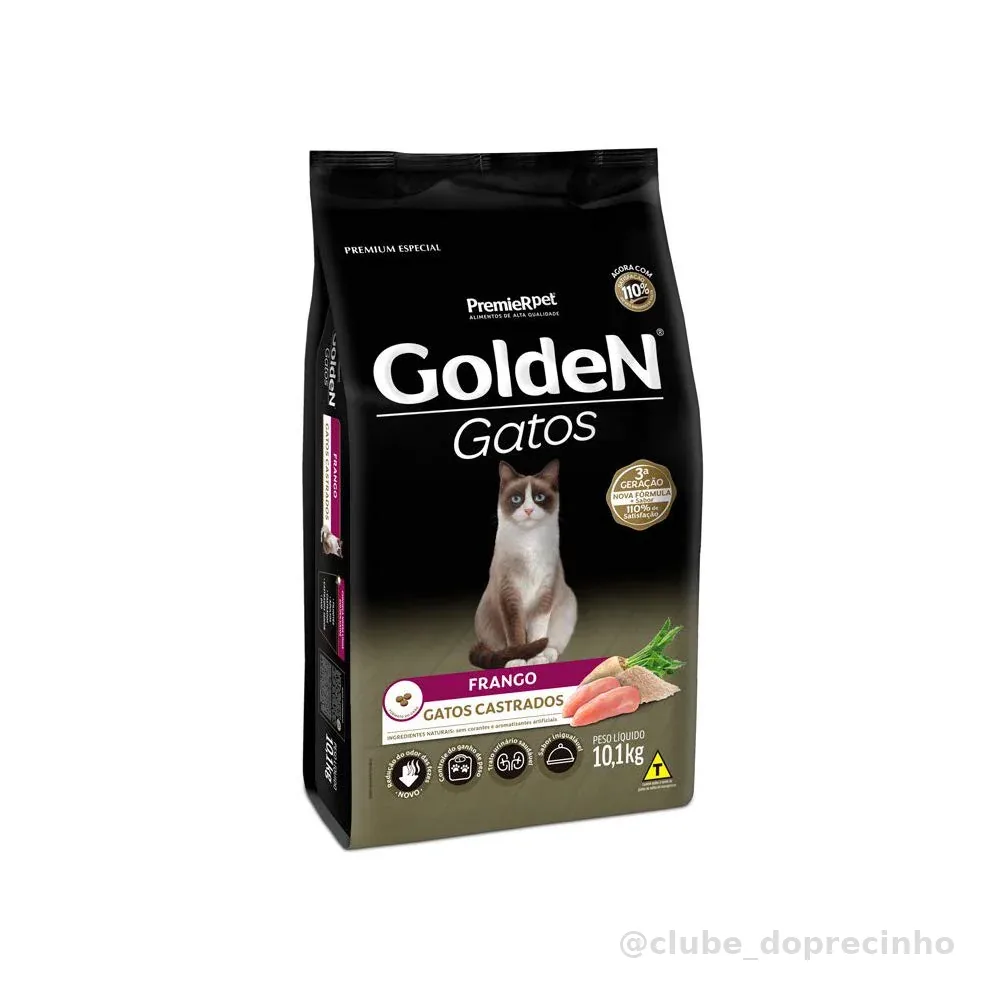 Premier Pet Ração Golden Para Gatos Adultos Castrados - 10 1Kg - Sabor Frango