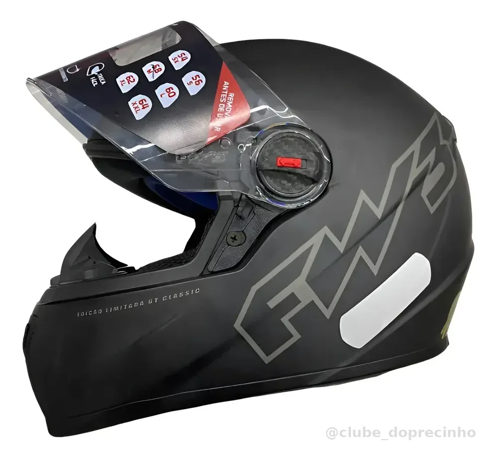 Capacete Fechado Fw3 Com Narigueira Gt Gt2 Gt5 Preto Fosco Classic Brilhoso/fosco 55/56