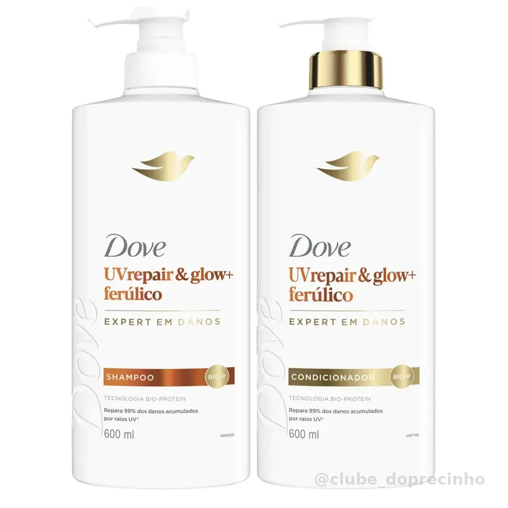 Kit Dove Shampoo 600ml + Condicionador 600ml Uv Repair & Glow + Ferúlico