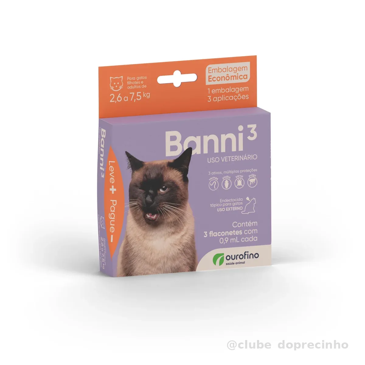 Antipulgas Ourofino Banni 3 para Gatos de 2,6 a 7,5 Kg - 3 pipetas