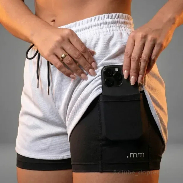 Short Fitnes Duplo 2 1 Bermuda Compressão Academia Feminino