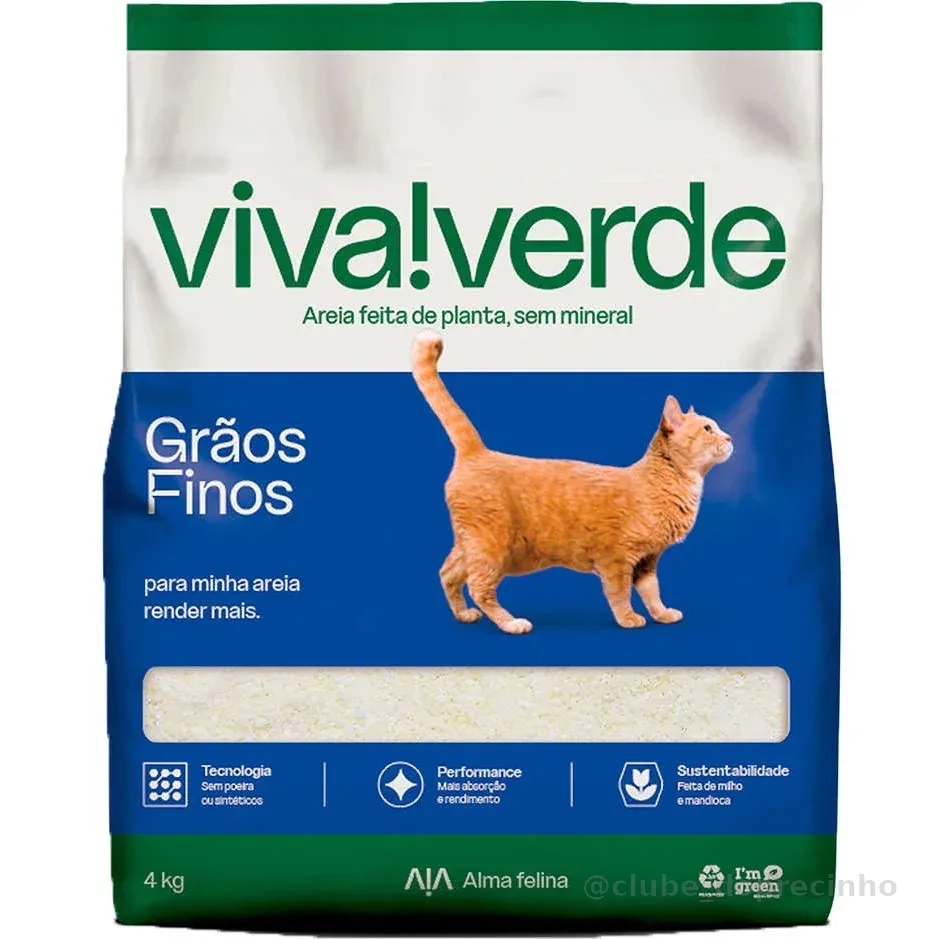 Areia Viva Verde p/ Gatos 4Kg – Biodegradável, Grãos Finos, Inibe Odores - ENVIO IMEDIATO
